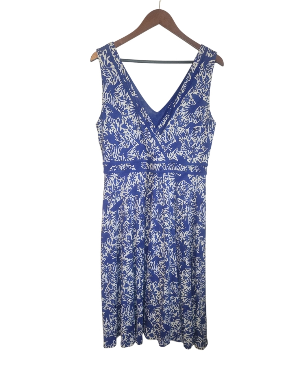Boden Lorna Faux Wrap Jersey Dress Blue White Floral Midi Fit Coastal Summer 12 - Picture 3 of 11